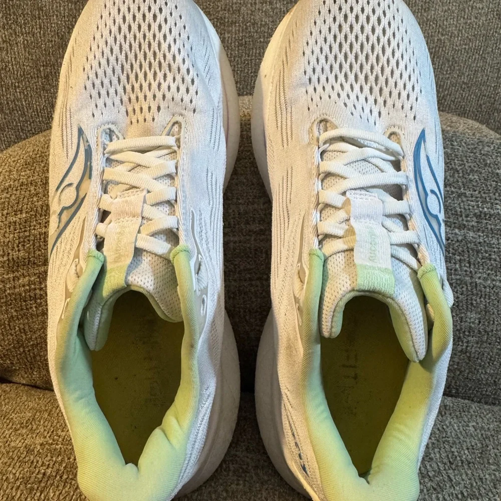 Saucony Ride 18 Women's White Running Shoes with Teal & Purple Accents Size 9.5 - Picture 5 of 11